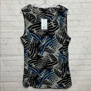 East 5th Black and Blue Patterned Sleeveless Blouse